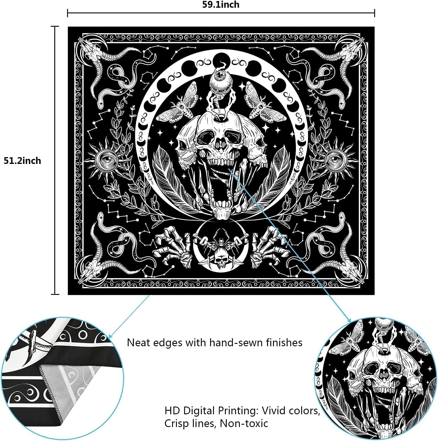 Tapestry yugarlibi skelet sort slangemøl æstetisk lærred Hjem - Tilbehør og dekorationer Naty Shop