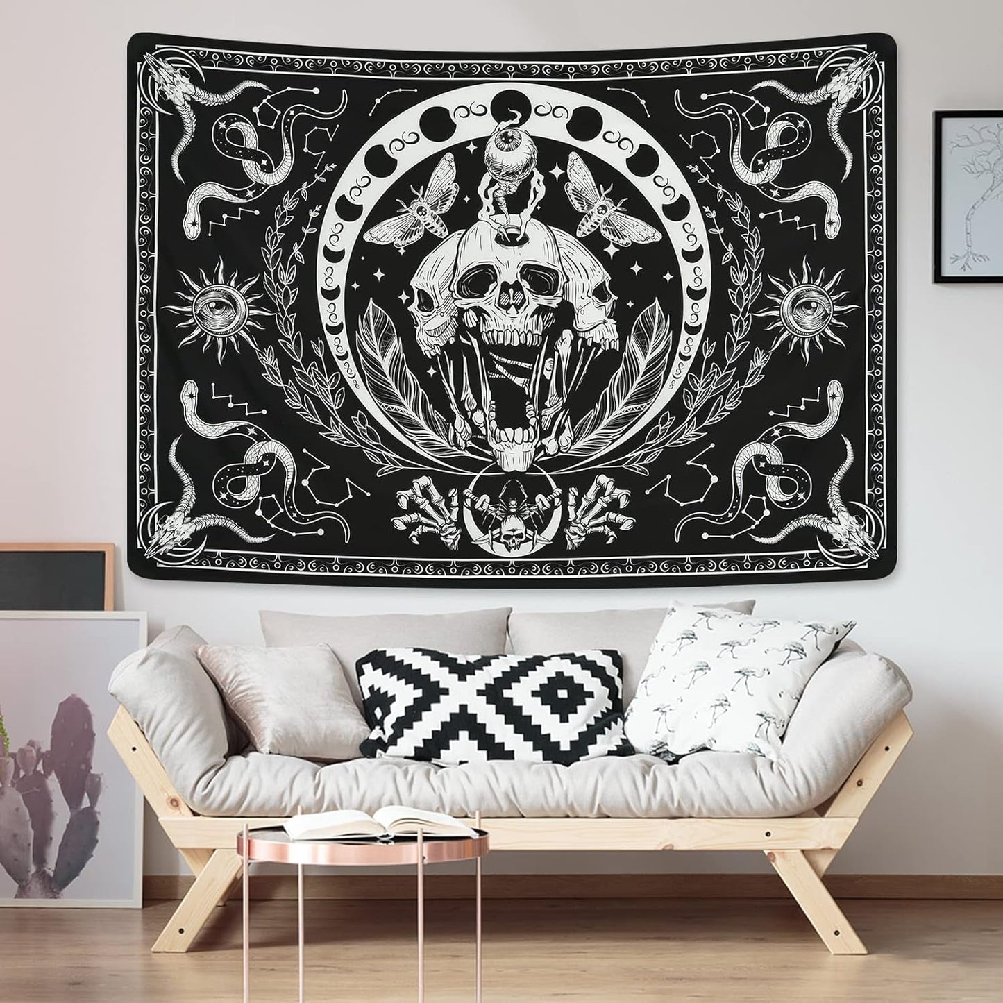 Tapestry yugarlibi skelet sort slangemøl æstetisk lærred Hjem - Tilbehør og dekorationer Naty Shop