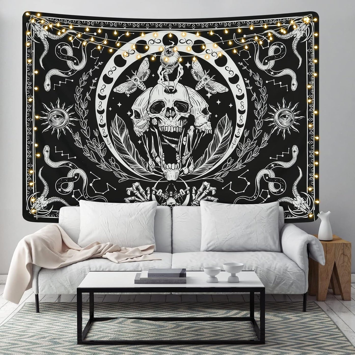 Tapestry yugarlibi skelet sort slangemøl æstetisk lærred Hjem - Tilbehør og dekorationer Naty Shop