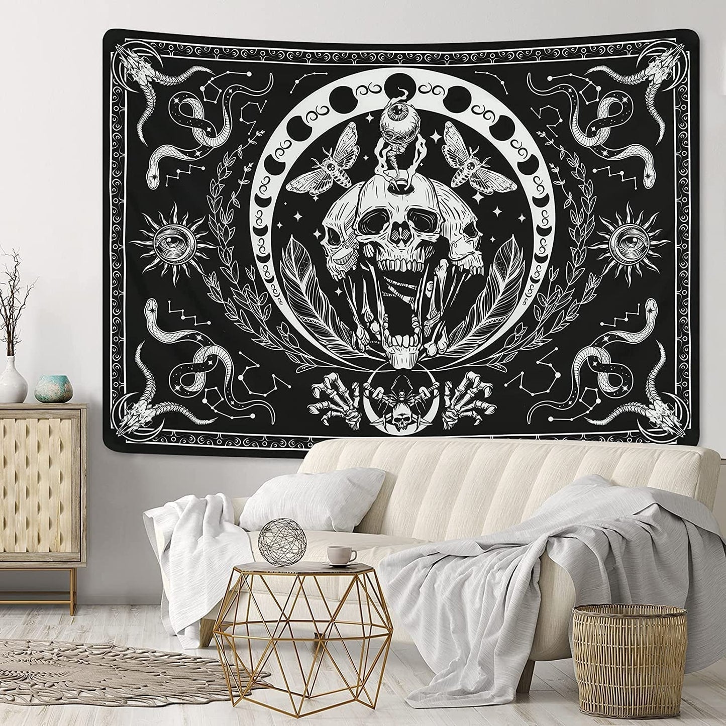 Tapestry yugarlibi skelet sort slangemøl æstetisk lærred Hjem - Tilbehør og dekorationer Naty Shop
