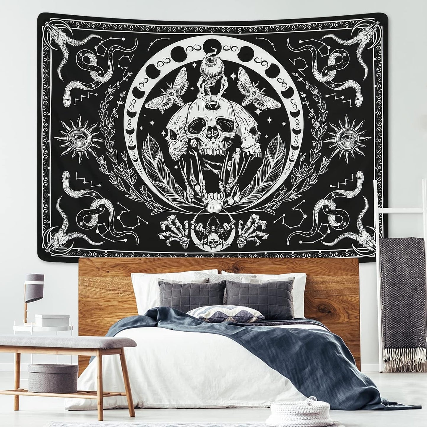 Tapestry yugarlibi skelet sort slangemøl æstetisk lærred Hjem - Tilbehør og dekorationer Naty Shop