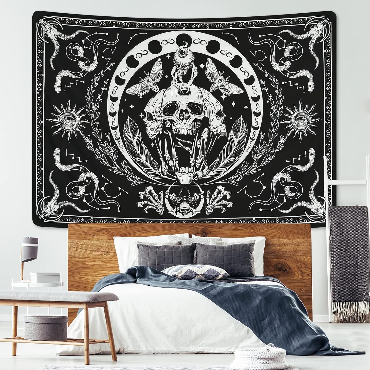 Tapestry yugarlibi skelet sort slangemøl æstetisk lærred Hjem - Tilbehør og dekorationer Naty Shop