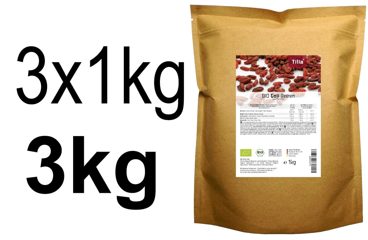 Tilia BIO Goji bær 1 kg Naty Shop dehydrerede produkter 1 kg (pakke med 3)
