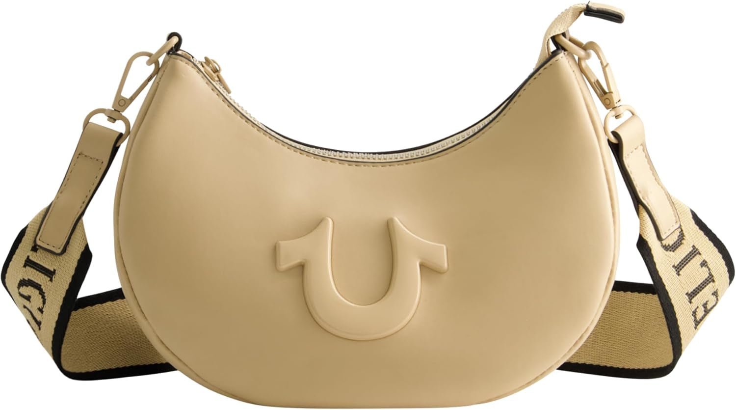 True Religion Dame skuldertaske Pung, Crescent Hobo Håndtaske med justerbar aftagelig rem og Horseshoe Logo Dame Tasker Naty Shop Camel