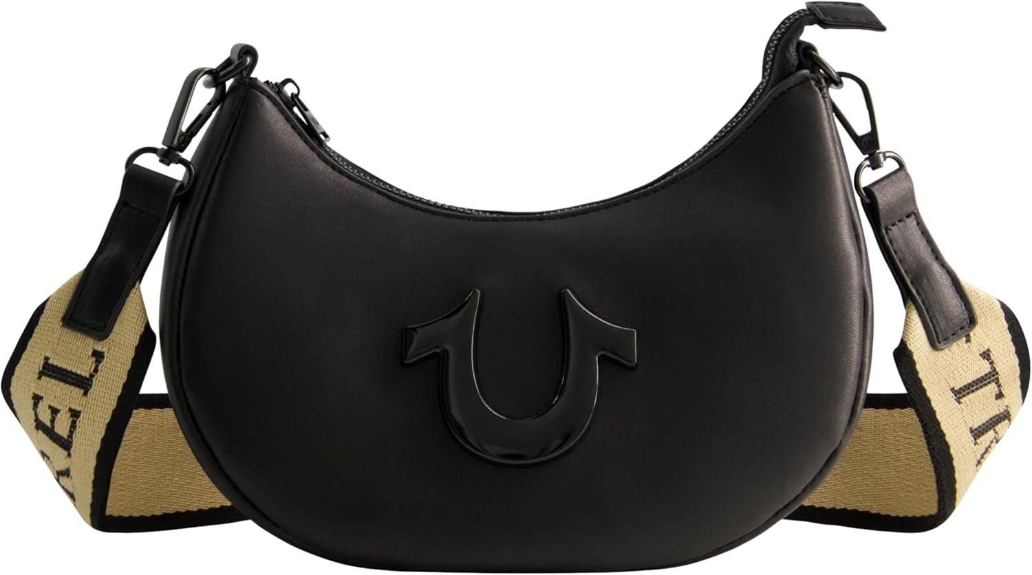 True Religion Dame skuldertaske Pung, Crescent Hobo Håndtaske med justerbar aftagelig rem og Horseshoe Logo Dame Tasker Naty Shop Black