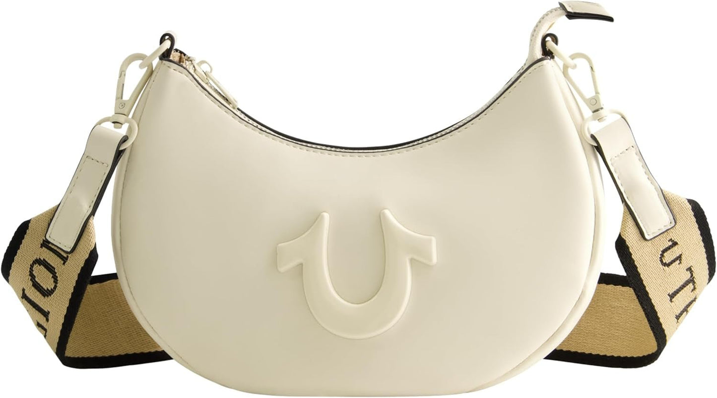 True Religion Dame skuldertaske Pung, Crescent Hobo Håndtaske med justerbar aftagelig rem og Horseshoe Logo Dame Tasker Naty Shop Ivory