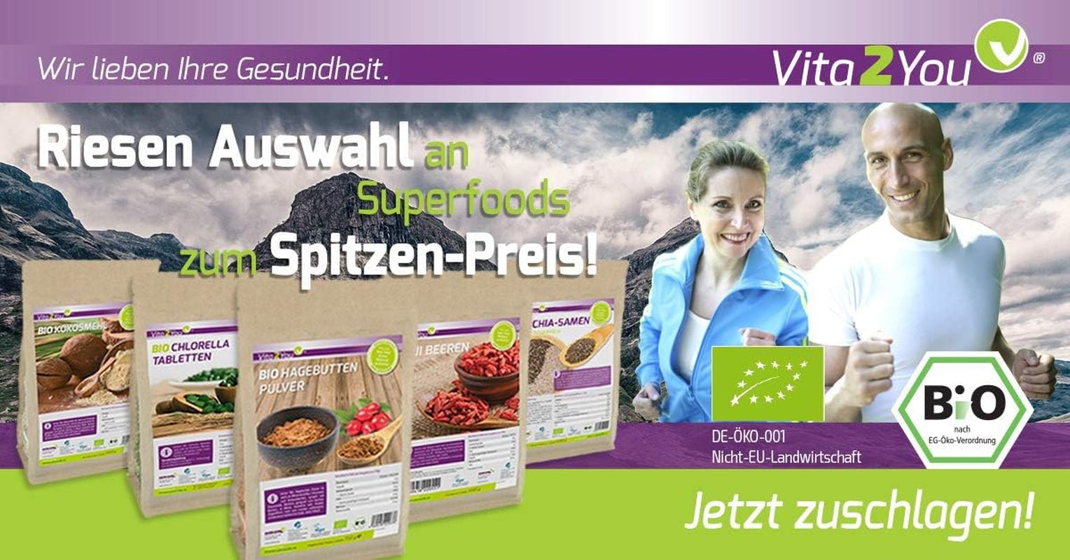 Vita2You Goji bær 1 kg - ulvebær - tørret i solen - usvovlet og uden tilsætningsstoffer - 1000g - lynlåspose - premium kvalitet Dehydrerede produkter Naty Shop