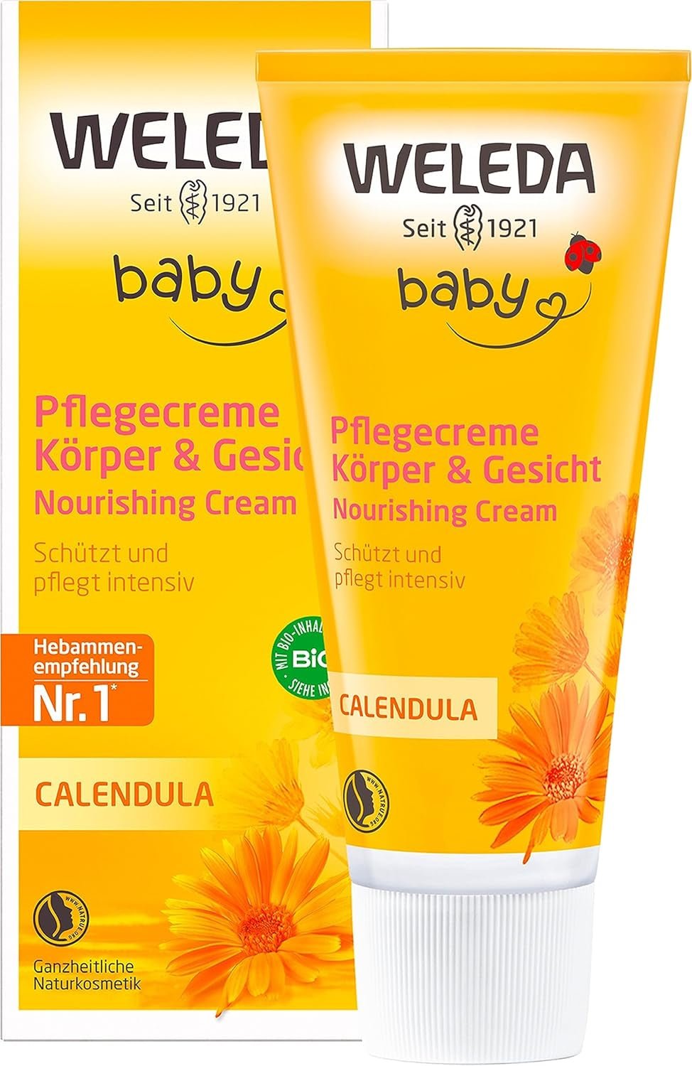 WELEDA Organic Baby Calendula Care Cream Body & Face 30ml - Ansigtscreme / hudcreme til naturkosmetik med sesamolie og lanolin til tør hudpleje. Fugtgivende plejecreme til babyer og børn Børn - Bad og hudpleje Naty Shop 75 Ml (1 pakke)