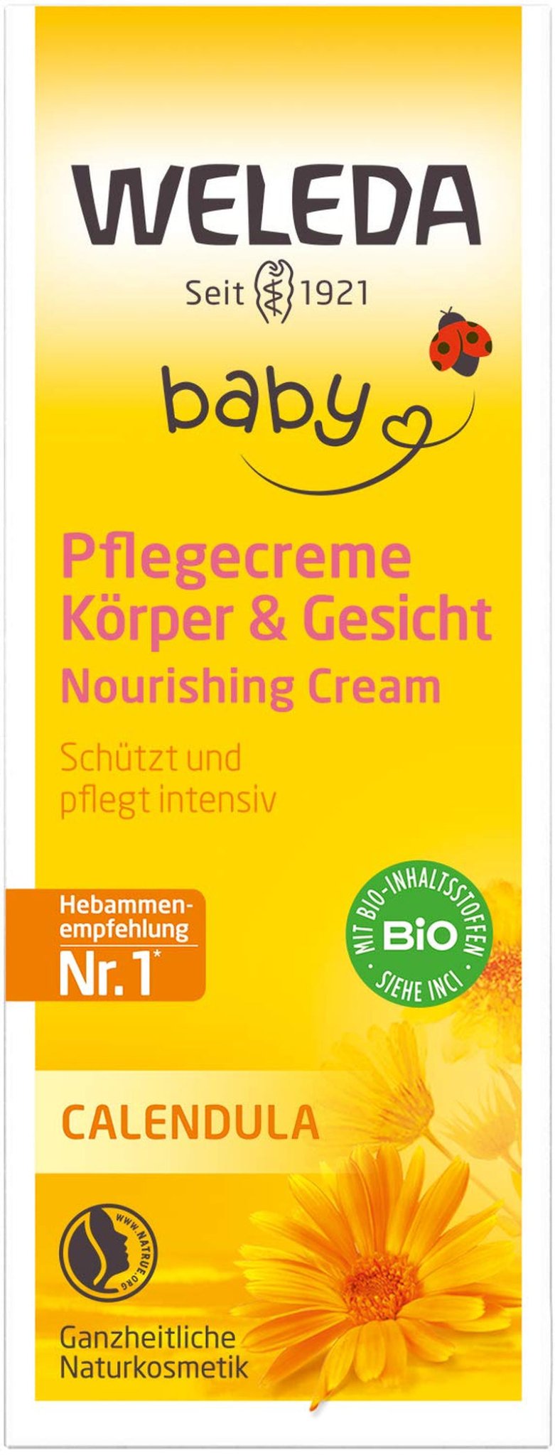 WELEDA Organic Baby Calendula Care Cream Body & Face 30ml - Ansigtscreme / hudcreme til naturkosmetik med sesamolie og lanolin til tør hudpleje. Fugtgivende plejecreme til babyer og børn Børn - Bath and Skincare Naty Shop