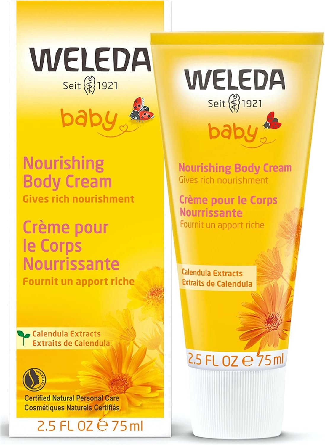 WELEDA Organic Baby Calendula Care Cream Body & Face 75ml - Ansigtscreme / hudcreme til naturkosmetik med sesamolie og lanolin til tør hudpleje. Fugtgivende plejecreme til babyer og børn Børn - Bath and Skincare Naty Shop
