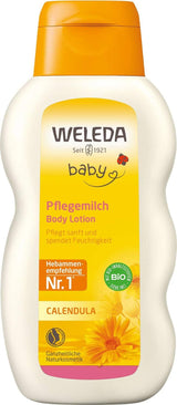 WELEDA Organic Baby Calendula Care Milk - Naturlig kosmetisk bodylotion med mandelolie og bivoks til pleje og rengøring af tør babyhud. Delikat hudpleje lotion til babyer og børn (1x 200ml) Børn - Bad og hudpleje Naty Shop Standard titel