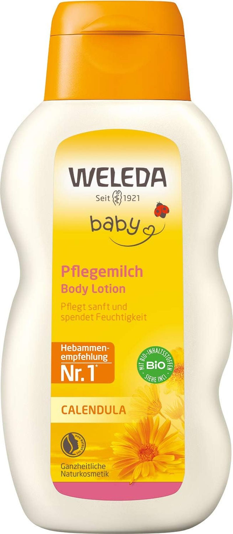 WELEDA Organic Baby Calendula Care Milk - Naturlig kosmetisk bodylotion med mandelolie og bivoks til pleje og rengøring af tør babyhud. Delikat hudpleje lotion til babyer og børn (1x 200ml) Børn - Bad og hudpleje Naty Shop Standard titel