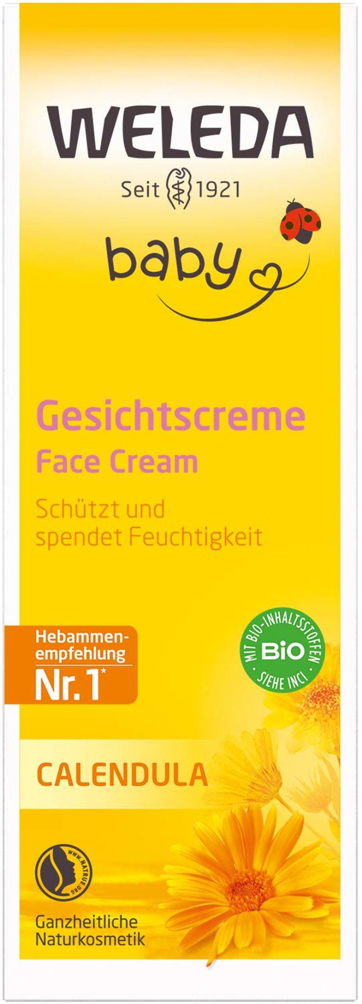 WELEDA Organic Baby Calendula Face Cream - Naturlig kosmetisk fugtighedscreme med mandelolie og bivoks til tør hudpleje. Naturlig ansigtsplejecreme til babyer og børn (1x 50ml) Børn - Bad og hudpleje Naty Shop