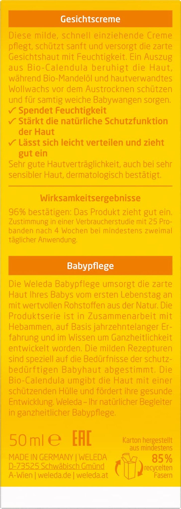 WELEDA Organic Baby Calendula Face Cream - Naturlig kosmetisk fugtighedscreme med mandelolie og bivoks til tør hudpleje. Naturlig ansigtsplejecreme til babyer og børn (1x 50ml) Børn - Bad og hudpleje Naty Shop