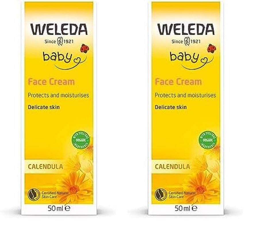 WELEDA Organic Baby Calendula Face Cream - Naturlig kosmetisk fugtighedscreme med mandelolie og bivoks til tør hudpleje. Naturlig ansigtsplejecreme til babyer og børn (1x 50 ml) Børn - Bad og hudpleje Naty Shop Ansigtscreme 50 Ml (pakke med 2)