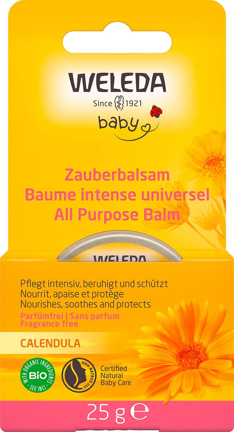 WELEDA Organic Baby Calendula Magic Balm - Universal balsam af naturlig kosmetik til ansigt og krop til at pleje og berolige tør hud og læber. Universal rig balsam til babyer og børn (1x 25g) Børn - Bad og hudpleje Naty Shop