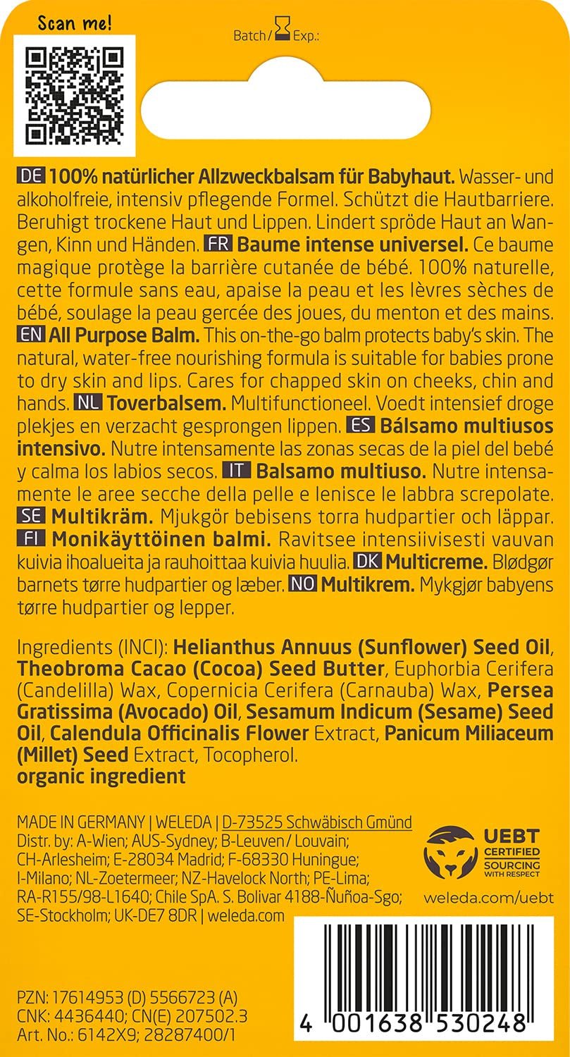 WELEDA Organic Baby Calendula Magic Balm - Universal balsam af naturlig kosmetik til ansigt og krop til at pleje og berolige tør hud og læber. Universal rig balsam til babyer og børn (1x 25g) Børn - Bad og hudpleje Naty Shop