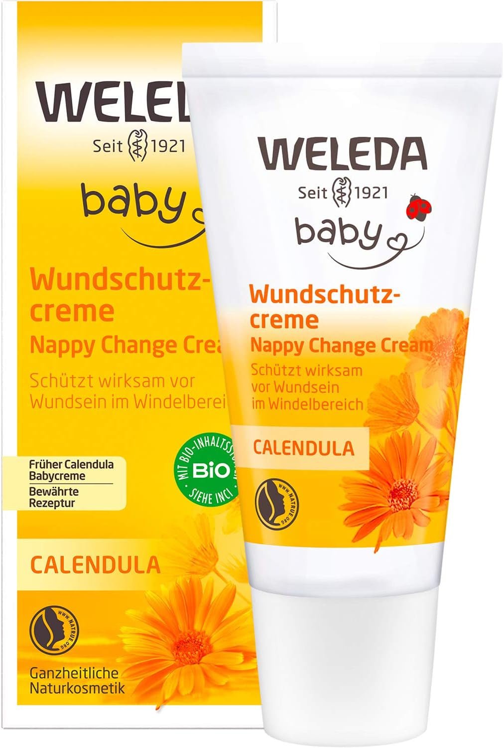 WELEDA Organic Baby Calendula Wound Protection Cream 75ml - Naturlig kosmetik sårsalve / babycreme til beskyttelse af babys følsomme hud i bleområdet. Hjælper mod rødme, irriteret hud og smerter Børn - Bad og hudpleje Naty Shop Wound Protection Cream 30 Ml