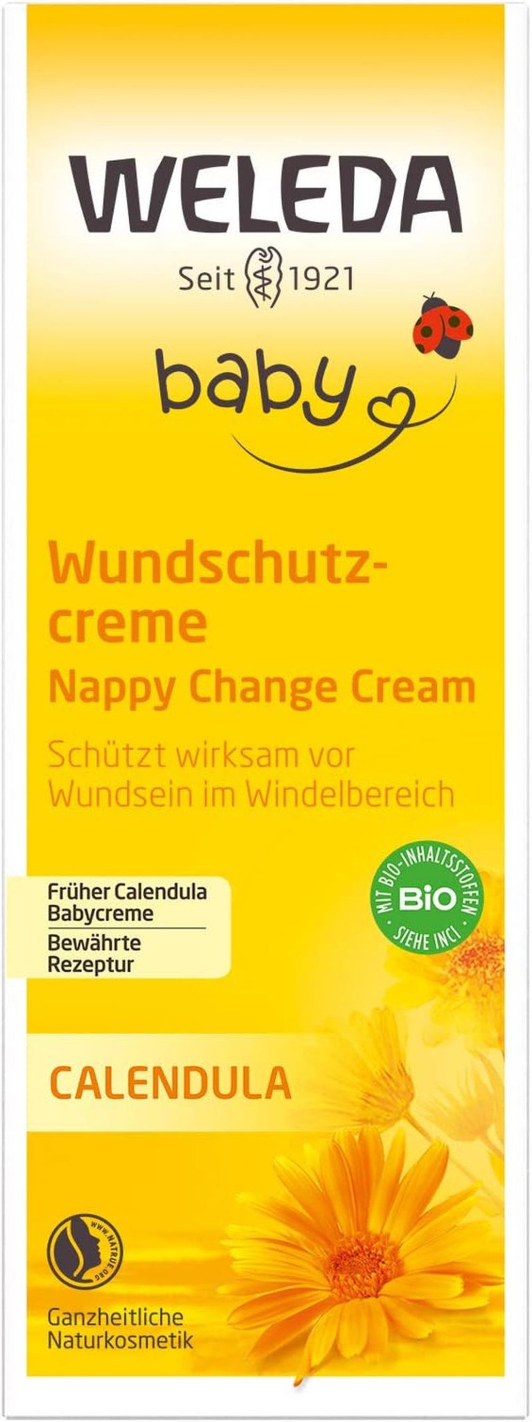 WELEDA Organic Baby Calendula Wound Protection Cream 75ml - Naturlig kosmetik sårsalve / babycreme til beskyttelse af babys følsomme hud i bleområdet. Hjælper mod rødme, irriteret hud og smerter Børn - Bath and Skincare Naty Shop