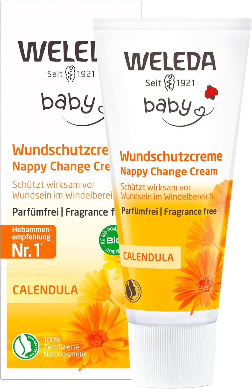 WELEDA Organic Baby Calendula Wound Protection Cream 75ml - Naturlig kosmetik sårsalve / babycreme til beskyttelse af babys følsomme hud i bleområdet. Hjælper med rødme, irriteret hud og smerter Børn - Bad og Hudpleje Naty Shop Sårbeskyttelsescreme 75ml uden duft