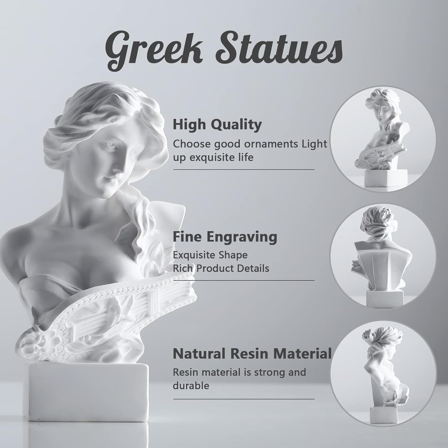 XMGZQ Hvid Aphrodite Statue Skulptur, Harpiks græsk Mytologi Buste Statue, til Coquette Room Decoration, Dark Academia Room Decoration, Boghylder, Skillevæg, Sofabord Centerpiece Statuetter og skulpturer Naty Shop