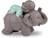 Zen'Light Statue Buddha Bonze Sleeping on Elephant - Zen-atmosfære i dit hellige rum - smuk lovende figur -H 9,5 cm, Brun & Grøn Statuetter og skulpturer Naty Shop Standardtitel