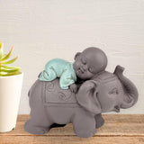 Zen'Light Statue Buddha Bonze Sleeping on Elephant - Zen-atmosfære i dit hellige rum - smuk lovende figur -H 9,5 cm, Brune og grønne statuetter og skulpturer Naty Shop