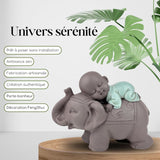 Zen'Light Statue Buddha Bonze Sleeping on Elephant - Zen-atmosfære i dit hellige rum - smuk lovende figur -H 9,5 cm, Brune og grønne statuetter og skulpturer Naty Shop