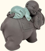 Zen'Light Statue Buddha Bonze Sleeping on Elephant - Zen-atmosfære i dit hellige rum - smuk lovende figur -H 9,5 cm, Brune og grønne statuetter og skulpturer Naty Shop