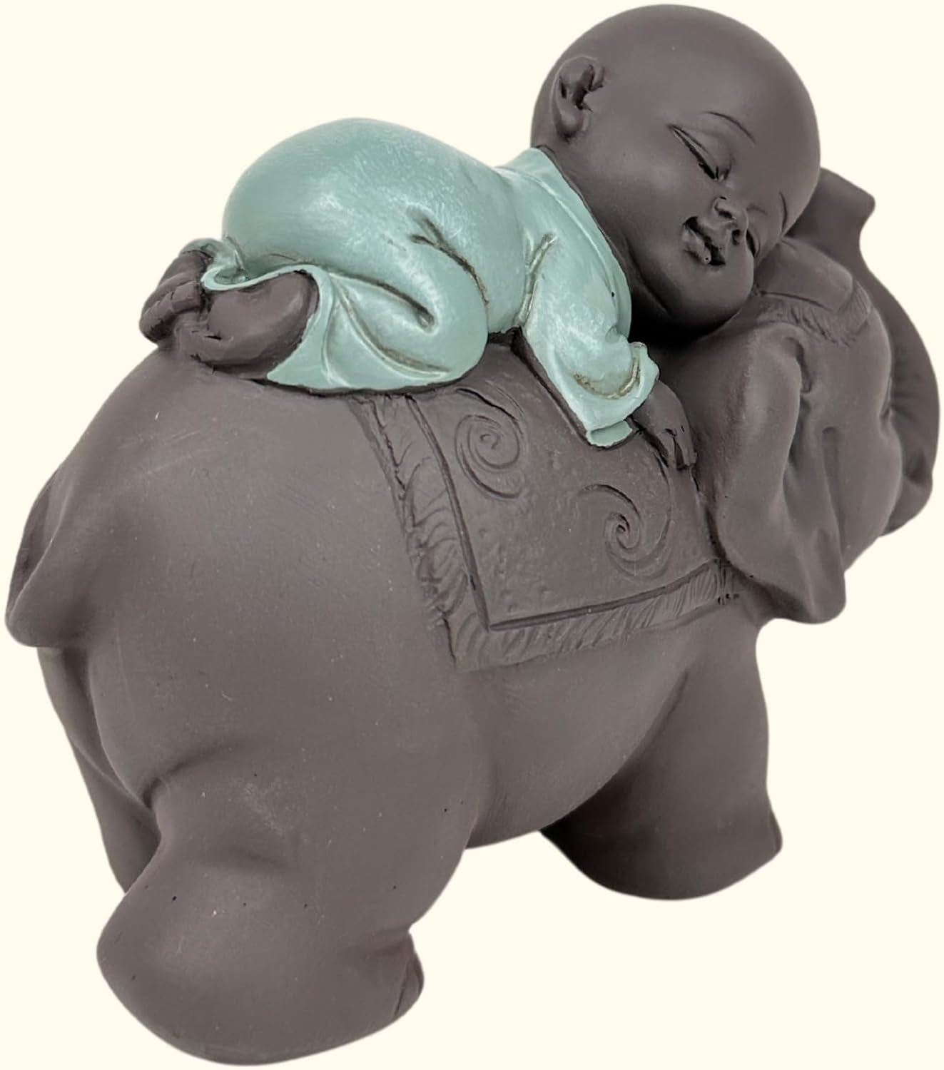 Zen'Light Statue Buddha Bonze Sleeping on Elephant - Zen-atmosfære i dit hellige rum - smuk lovende figur -H 9,5 cm, Brune og grønne statuetter og skulpturer Naty Shop