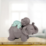 Zen'Light Statue Buddha Bonze Sleeping on Elephant - Zen-atmosfære i dit hellige rum - smuk lovende figur -H 9,5 cm, Brune og grønne statuetter og skulpturer Naty Shop