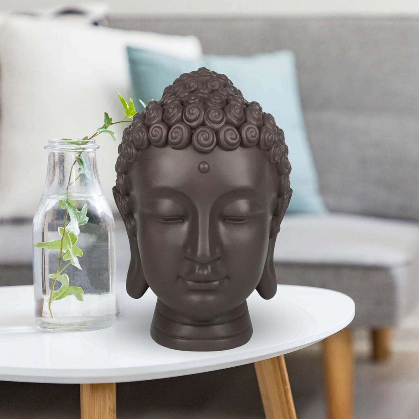 Zen'Light - Statuette med Buddha hoved - Dekoration til Zen, meditation og feng shui - Gave til en afslappende og spirituel atmosfære - Buddha statuette - Højde: 20 cm - Farve: grøn/brun Statuetter og skulpturer Naty Shop