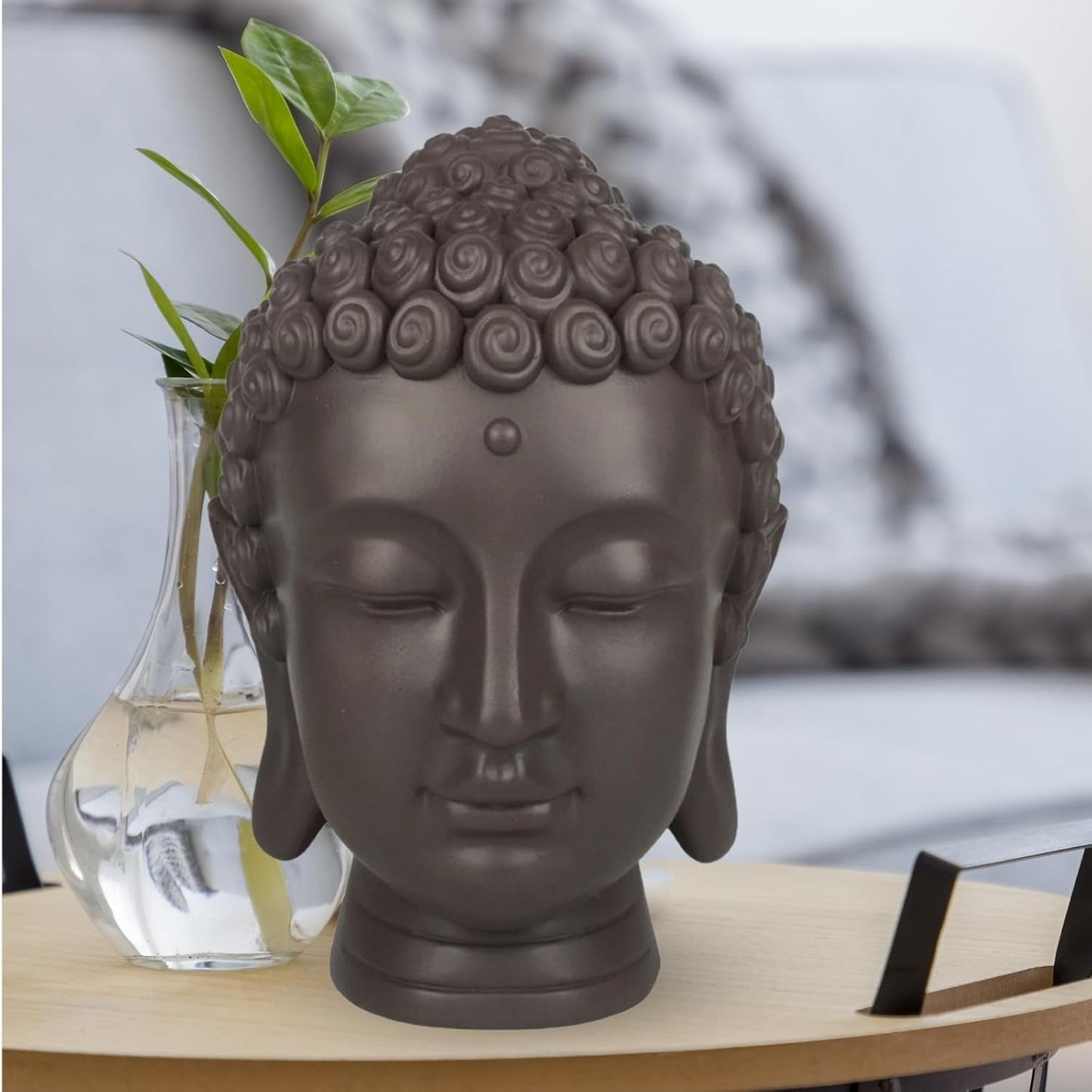 Zen'Light - Statuette med Buddha hoved - Dekoration til Zen, meditation og feng shui - Gave til en afslappende og spirituel atmosfære - Buddha statuette - Højde: 20 cm - Farve: grøn/brun Statuetter og skulpturer Naty Shop