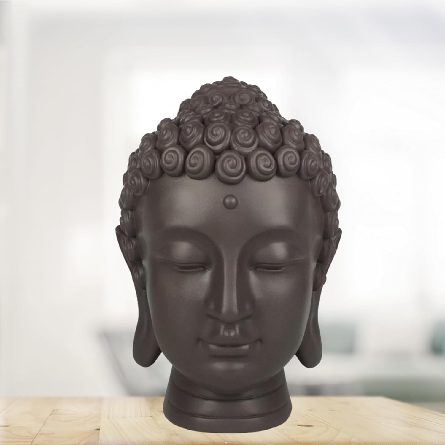 Zen'Light - Statuette med Buddha hoved - Dekoration til Zen, meditation og feng shui - Gave til en afslappende og spirituel atmosfære - Buddha statuette - Højde: 20 cm - Farve: grøn/brun Statuetter og skulpturer Naty Shop