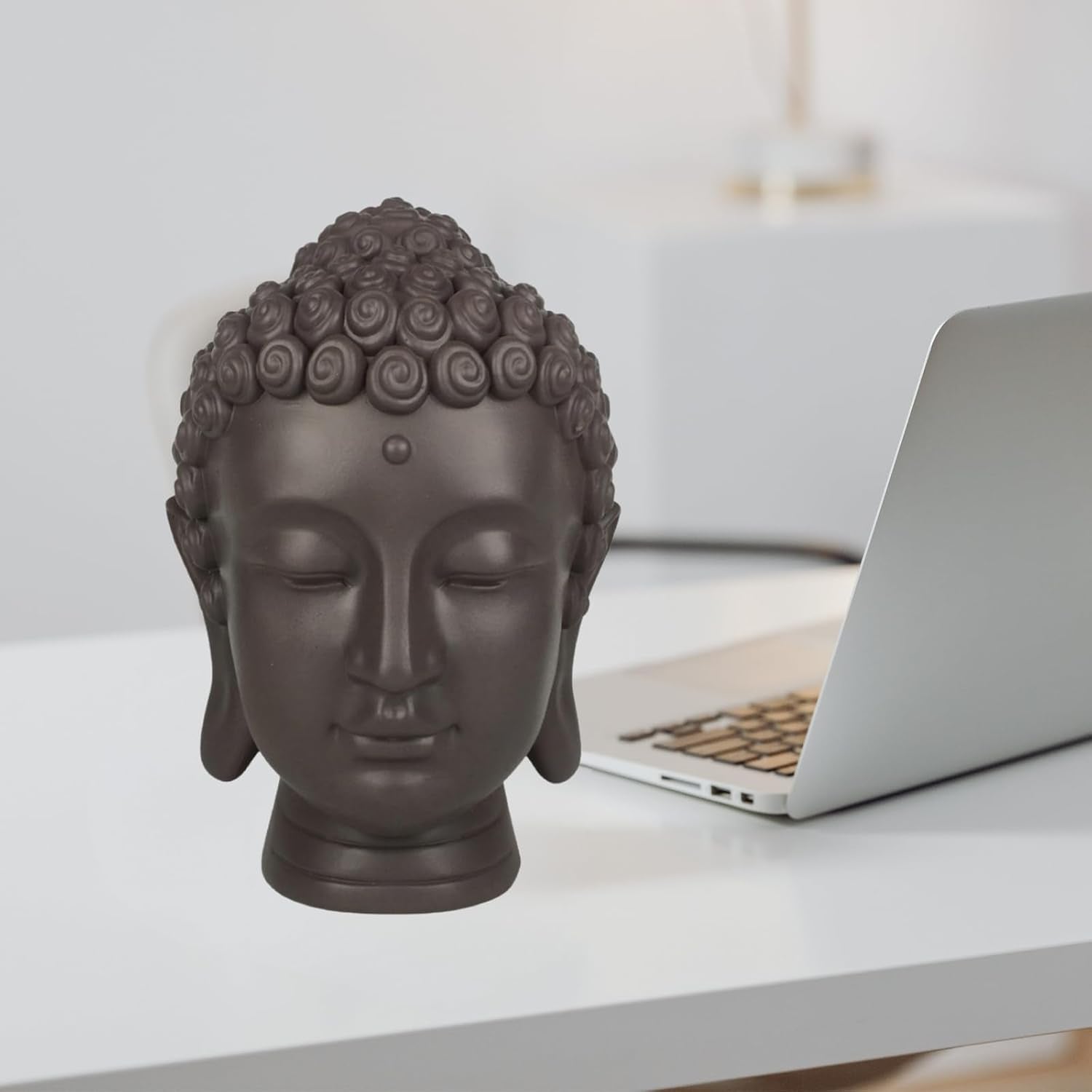 Zen'Light - Statuette med Buddha hoved - Dekoration til Zen, meditation og feng shui - Gave til en afslappende og spirituel atmosfære - Buddha statuette - Højde: 20 cm - Farve: grøn/brun Statuetter og skulpturer Naty Shop