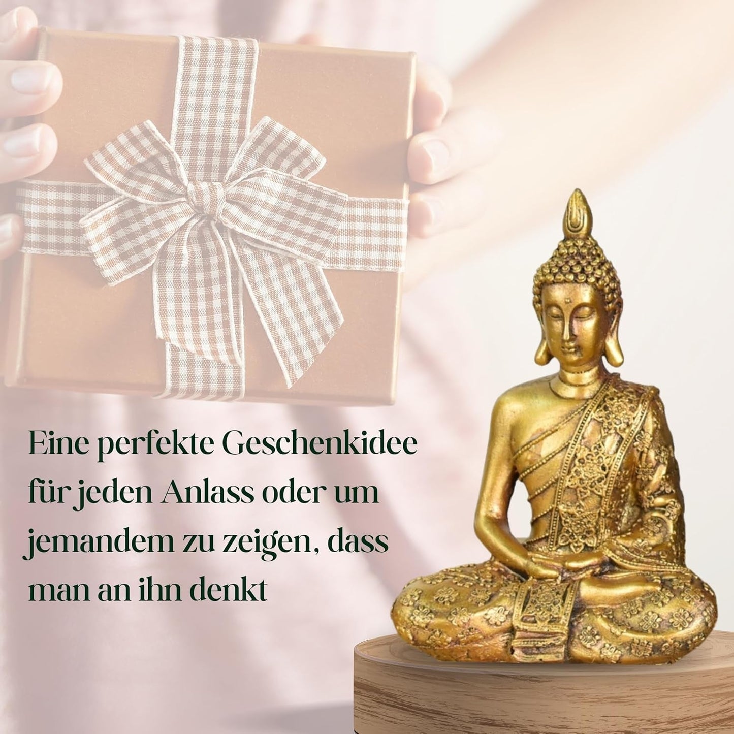 Zen'Light - Statuette med Buddha hoved Sanci - Dekoration til Zen, meditation og feng shui - Gave til en afslappende og spirituel atmosfære - Buddha statue - Højde: 18 cm - Farve: guld Statuetter og skulpturer Naty Shop