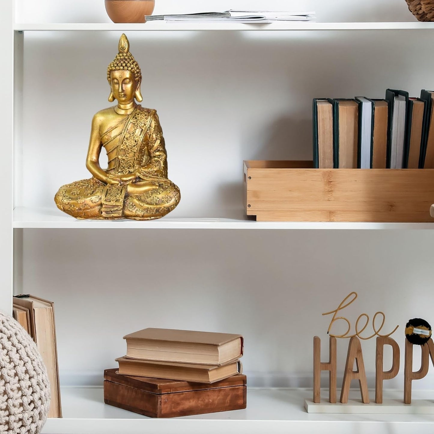 Zen'Light - Statuette med Buddha hoved Sanci - Dekoration til Zen, meditation og feng shui - Gave til en afslappende og spirituel atmosfære - Buddha statue - Højde: 18 cm - Farve: guld Statuetter og skulpturer Naty Shop
