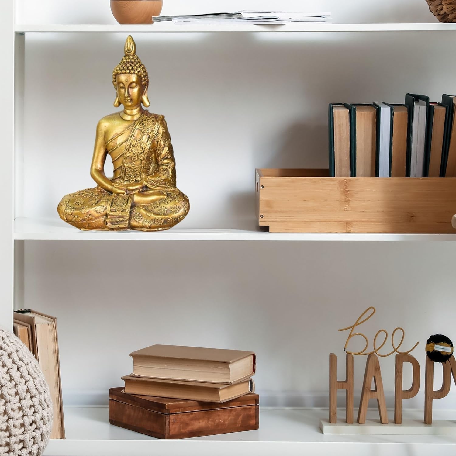 Zen'Light - Statuette med Buddha hoved Sanci - Dekoration til Zen, meditation og feng shui - Gave til en afslappende og spirituel atmosfære - Buddha statue - Højde: 18 cm - Farve: guld Statuetter og skulpturer Naty Shop