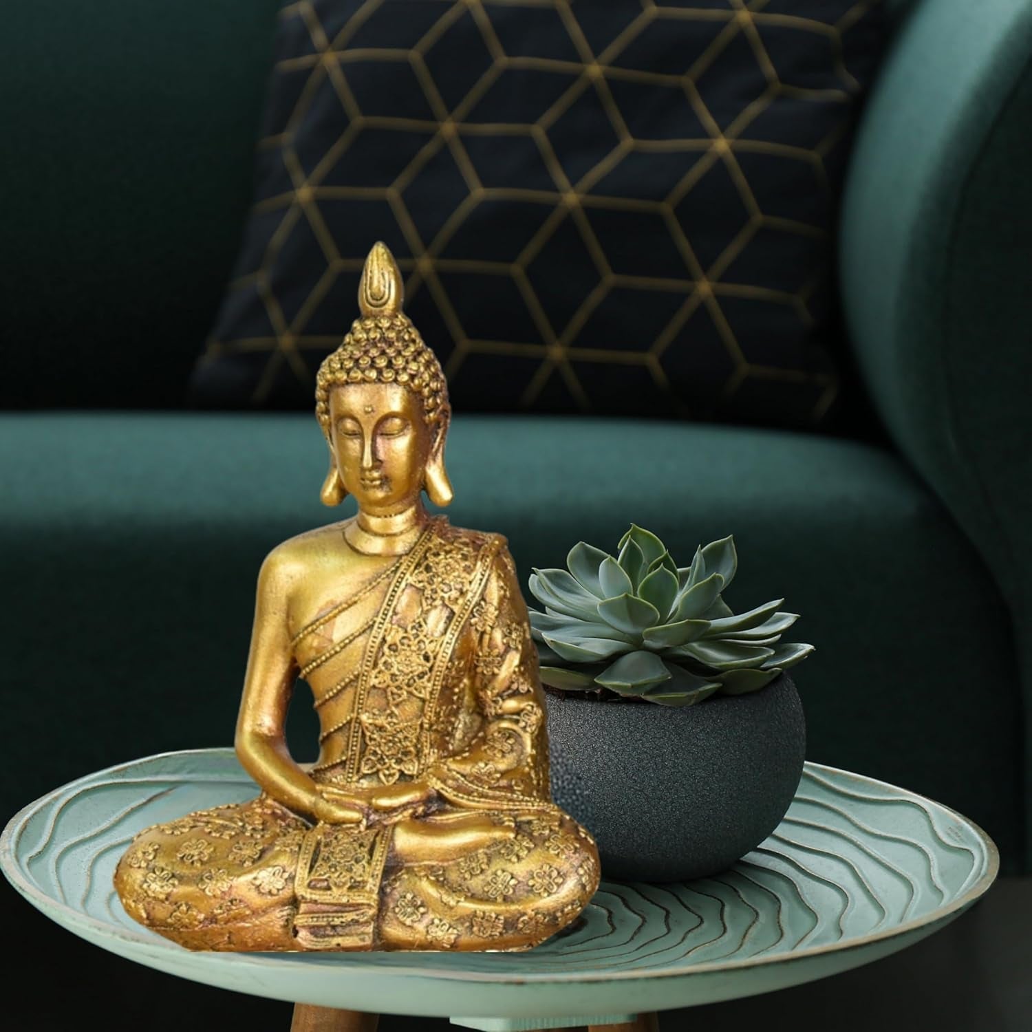 Zen'Light - Statuette med Buddha hoved Sanci - Dekoration til Zen, meditation og feng shui - Gave til en afslappende og spirituel atmosfære - Buddha statue - Højde: 18 cm - Farve: guld Statuetter og skulpturer Naty Shop
