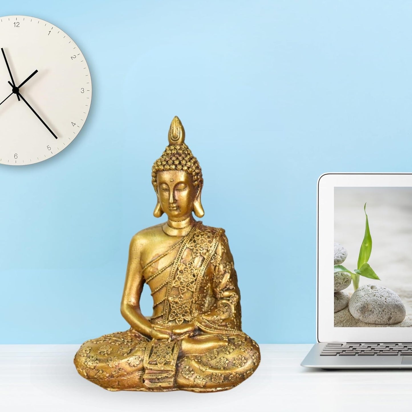 Zen'Light - Statuette med Buddha hoved Sanci - Dekoration til Zen, meditation og feng shui - Gave til en afslappende og spirituel atmosfære - Buddha statue - Højde: 18 cm - Farve: guld Statuetter og skulpturer Naty Shop