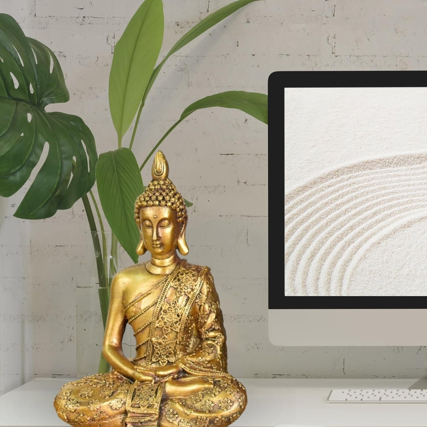 Zen'Light - Statuette med Buddha hoved Sanci - Dekoration til Zen, meditation og feng shui - Gave til en afslappende og spirituel atmosfære - Buddha statue - Højde: 18 cm - Farve: guld Statuetter og skulpturer Naty Shop