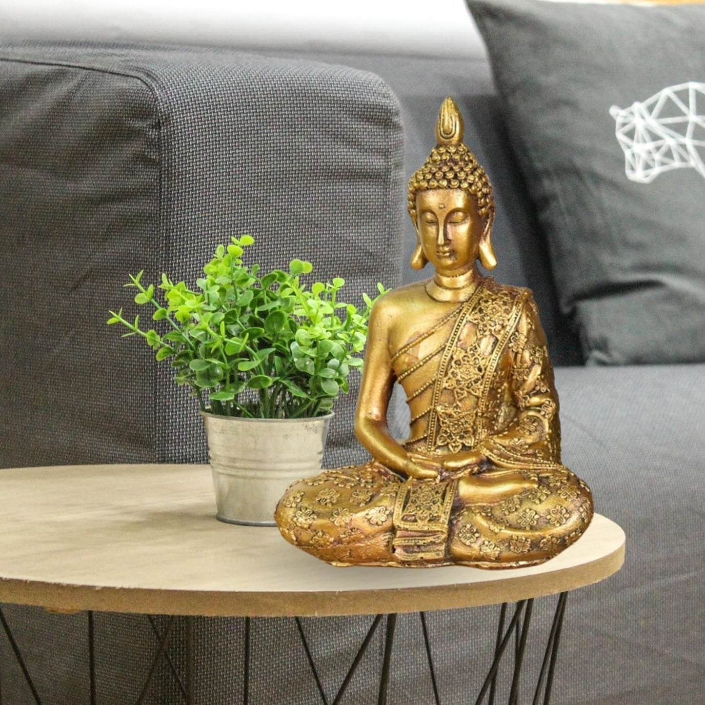 Zen'Light - Statuette med Buddha hoved Sanci - Dekoration til Zen, meditation og feng shui - Gave til en afslappende og spirituel atmosfære - Buddha statue - Højde: 18 cm - Farve: guld Statuetter og skulpturer Naty Shop