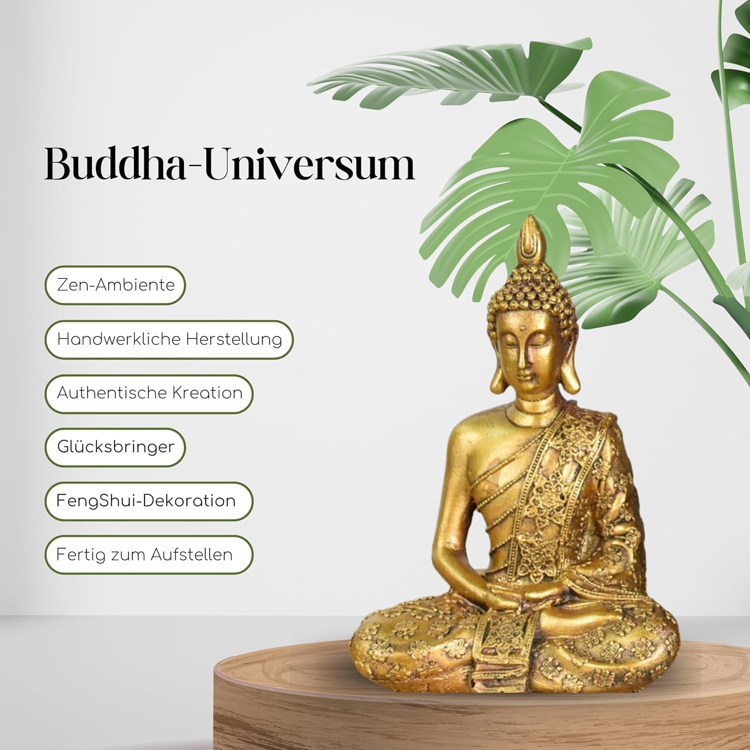 Zen'Light - Statuette med Buddha hoved Sanci - Dekoration til Zen, meditation og feng shui - Gave til en afslappende og spirituel atmosfære - Buddha statue - Højde: 18 cm - Farve: guld Statuetter og skulpturer Naty Shop