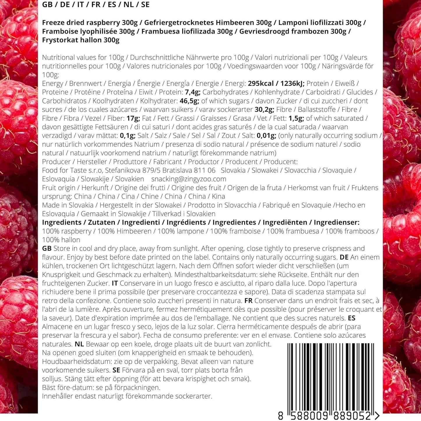 Frysetørrede hindbær Knækkede stykker | XL 300g Frysetørret tørret frugt | Tørrede hindbær Glutenfri Frysetørret frugt | Frysetørrede frugter | Frysetørrede hindbær Naty Shop dehydrerede produkter